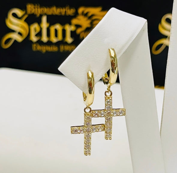 Boucles d'oreilles croix pailletées E297 - Bijouterie Setor