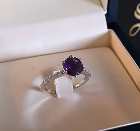 Purple amethyst diamond ring WDR051 - Bijouterie Setor